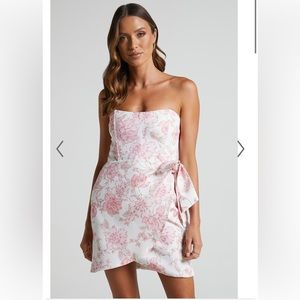 SHOWPO EBIELLE MINI DRESS - STRAPLESS CORSET WRAP DRESS IN PASTEL SPRING FLORAL
